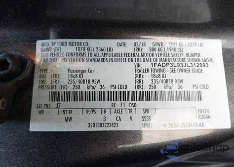 2018 Ford Focus St z USA, uszkodzony, nr VIN 1FADP3L93JL312893